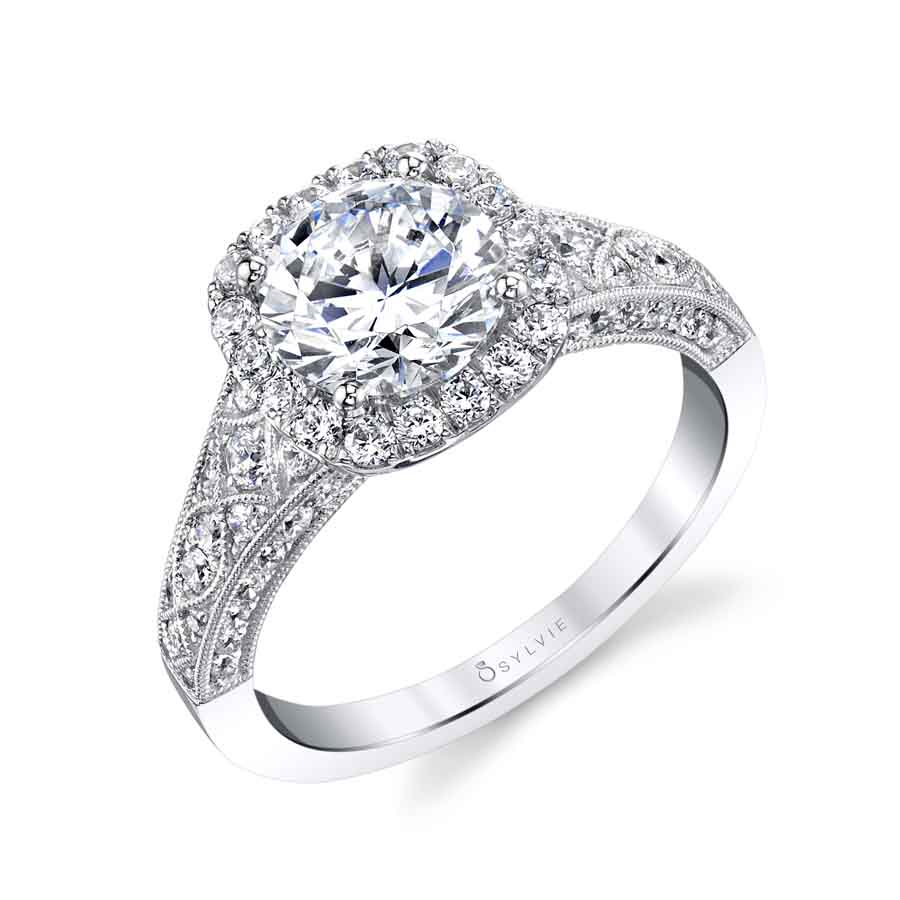Elodie - Vintage Inspired Engagement Ring with Cushion Halo