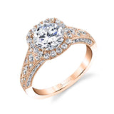 Elodie - Vintage Inspired Engagement Ring with Cushion Halo
