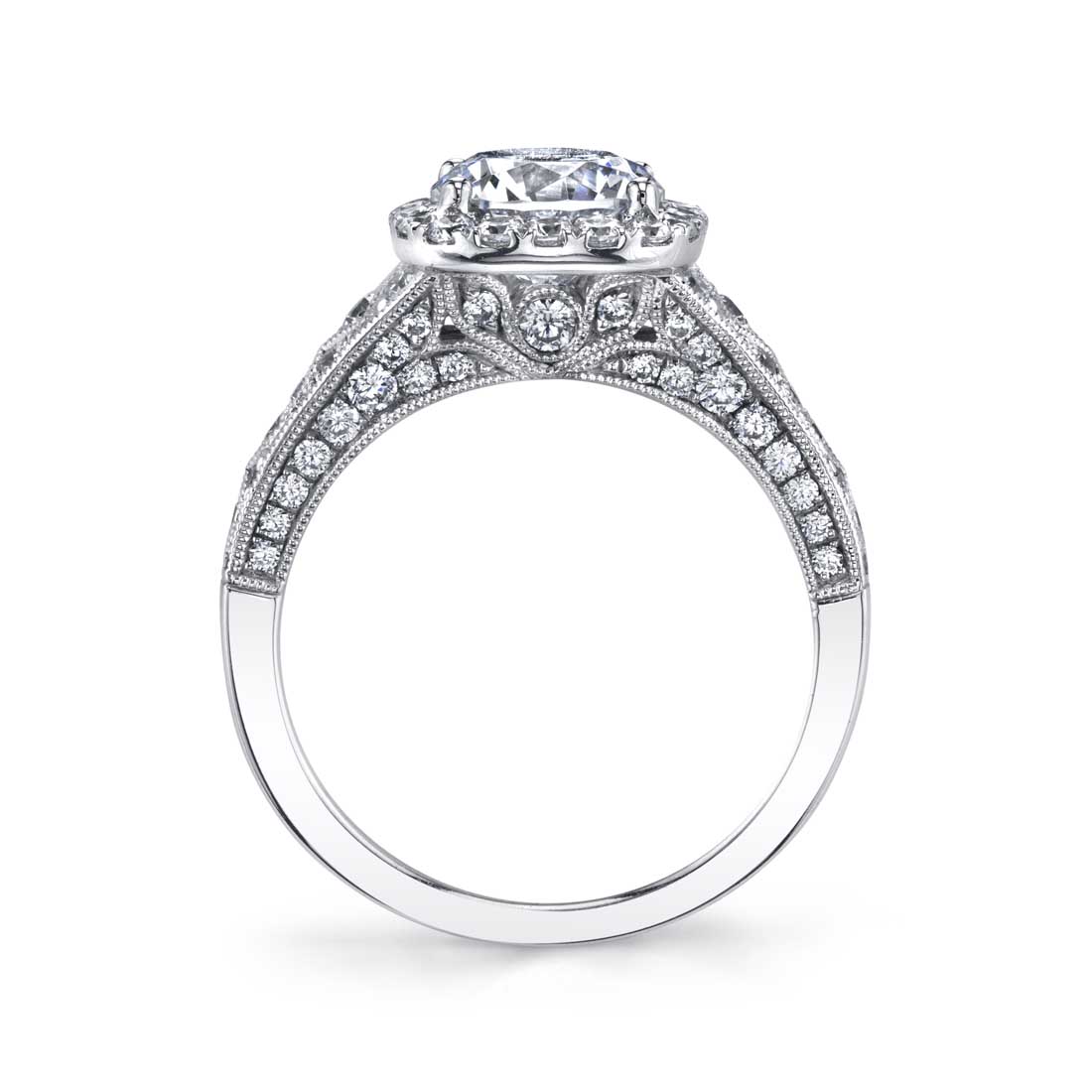 Elodie - Vintage Inspired Engagement Ring with Cushion Halo