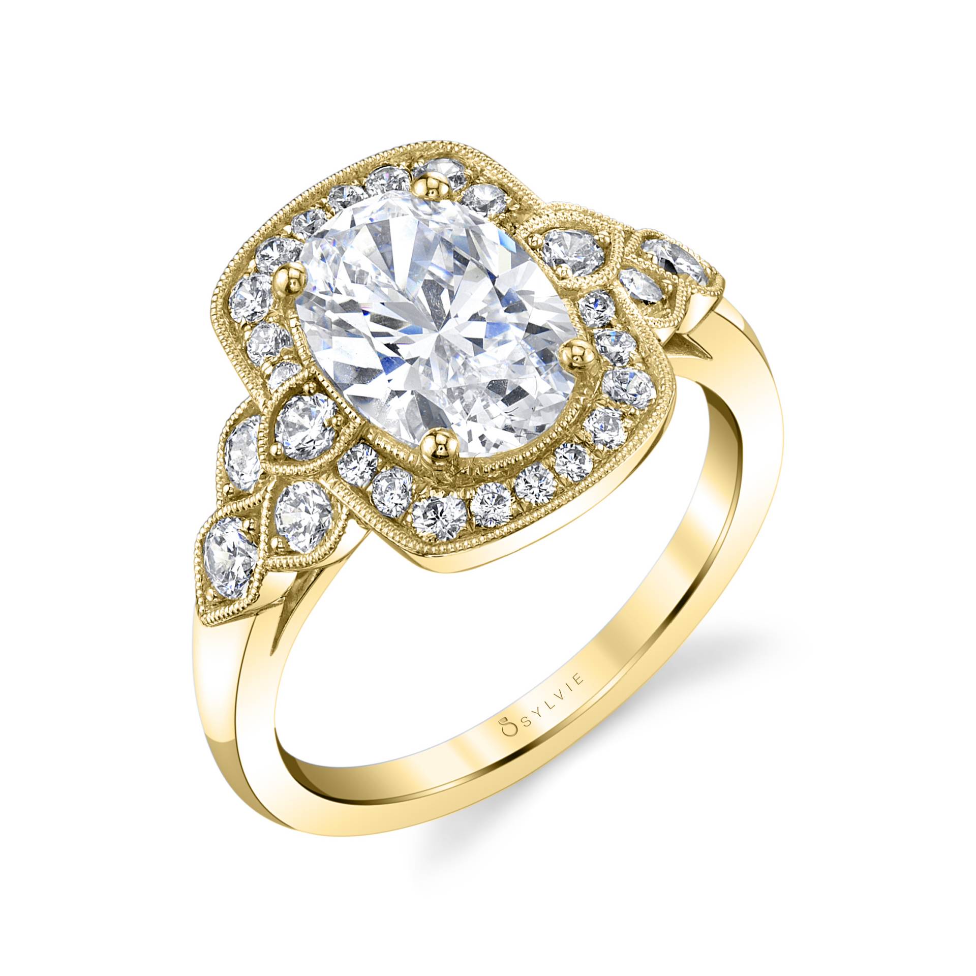 Halo Engagement Ring with Oval Center