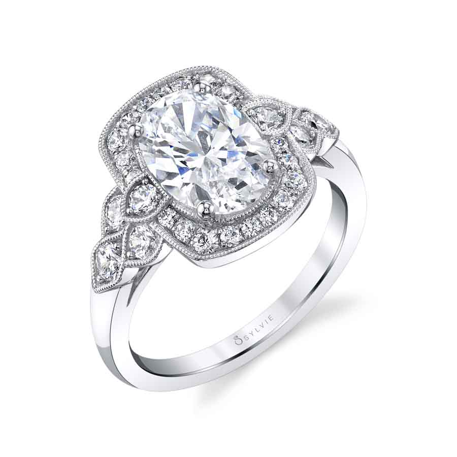 Halo Engagement Ring with Oval Center