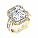 Halo Engagement Ring with Emerald Center