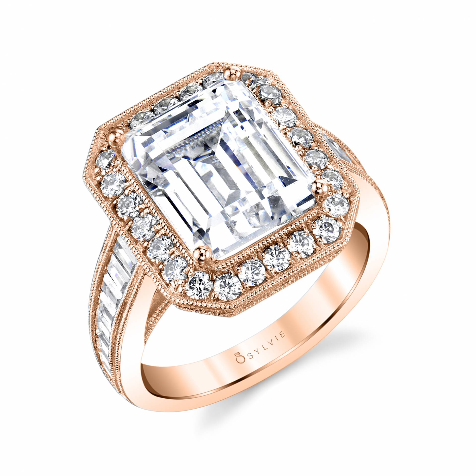 Halo Engagement Ring with Emerald Center