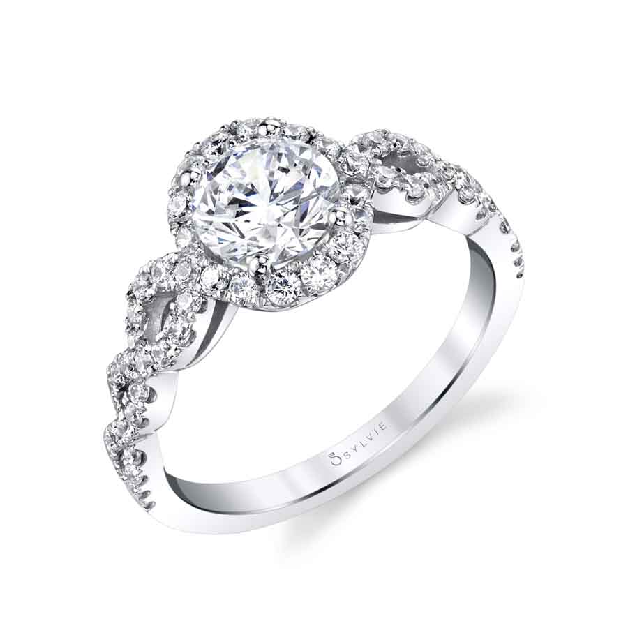 Elliette - Spiral Engagement Ring with Round Halo