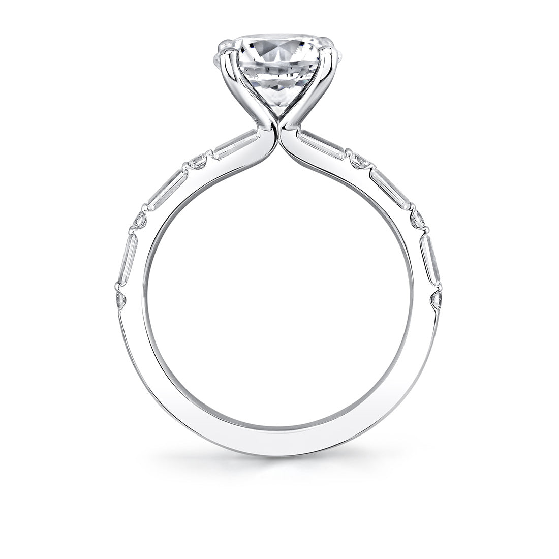 Round Cut Alternating Diamond and Baguette Engagement Ring - Bonnie