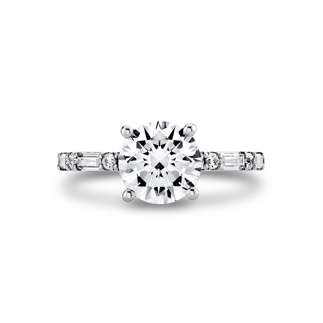 Round Cut Alternating Diamond and Baguette Engagement Ring - Bonnie