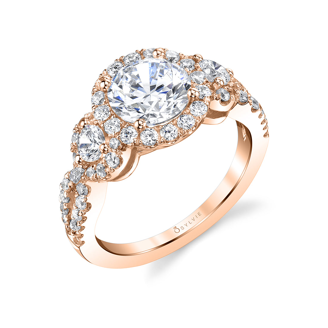 3 Stone Halo Engagement Ring - Estee