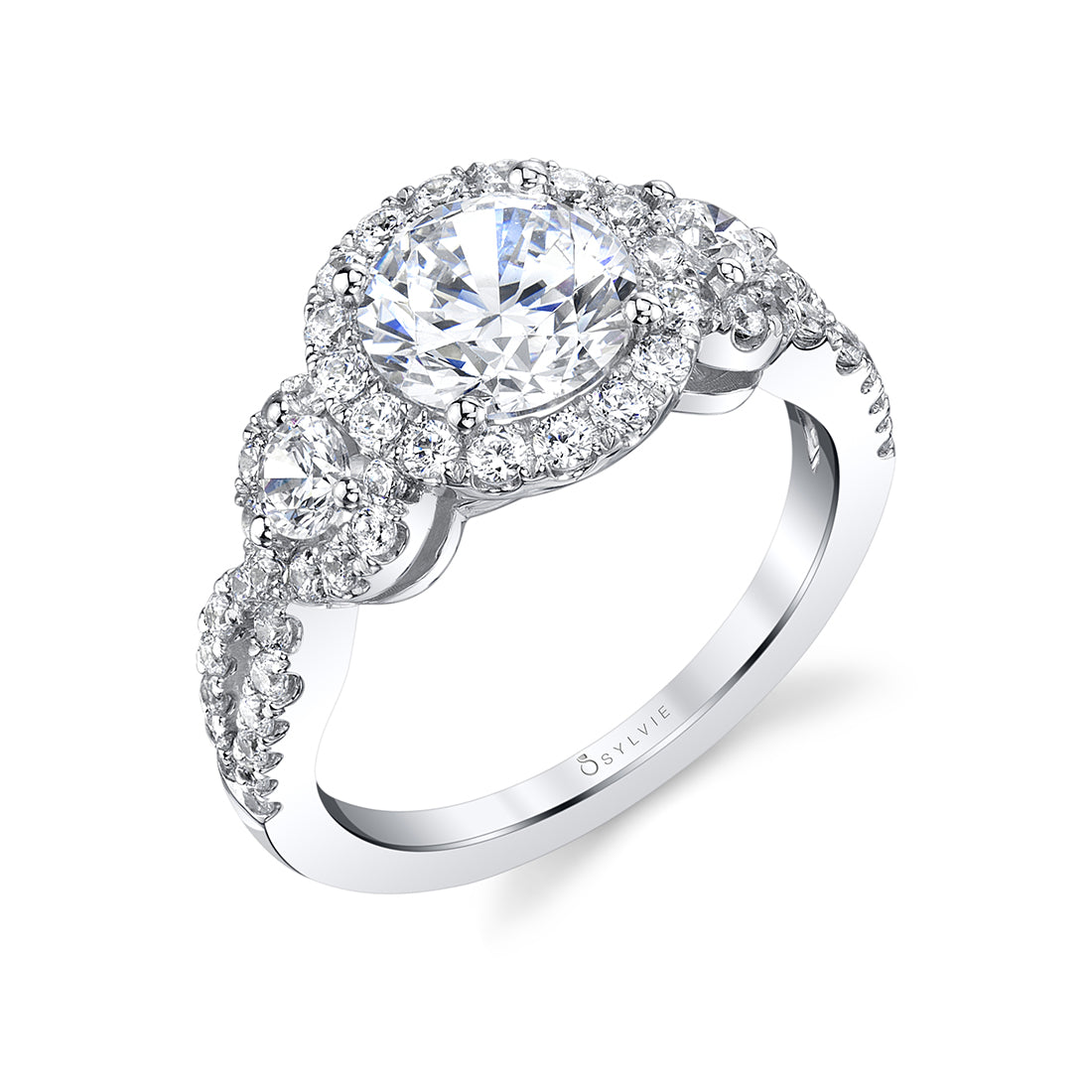 3 Stone Halo Engagement Ring - Estee