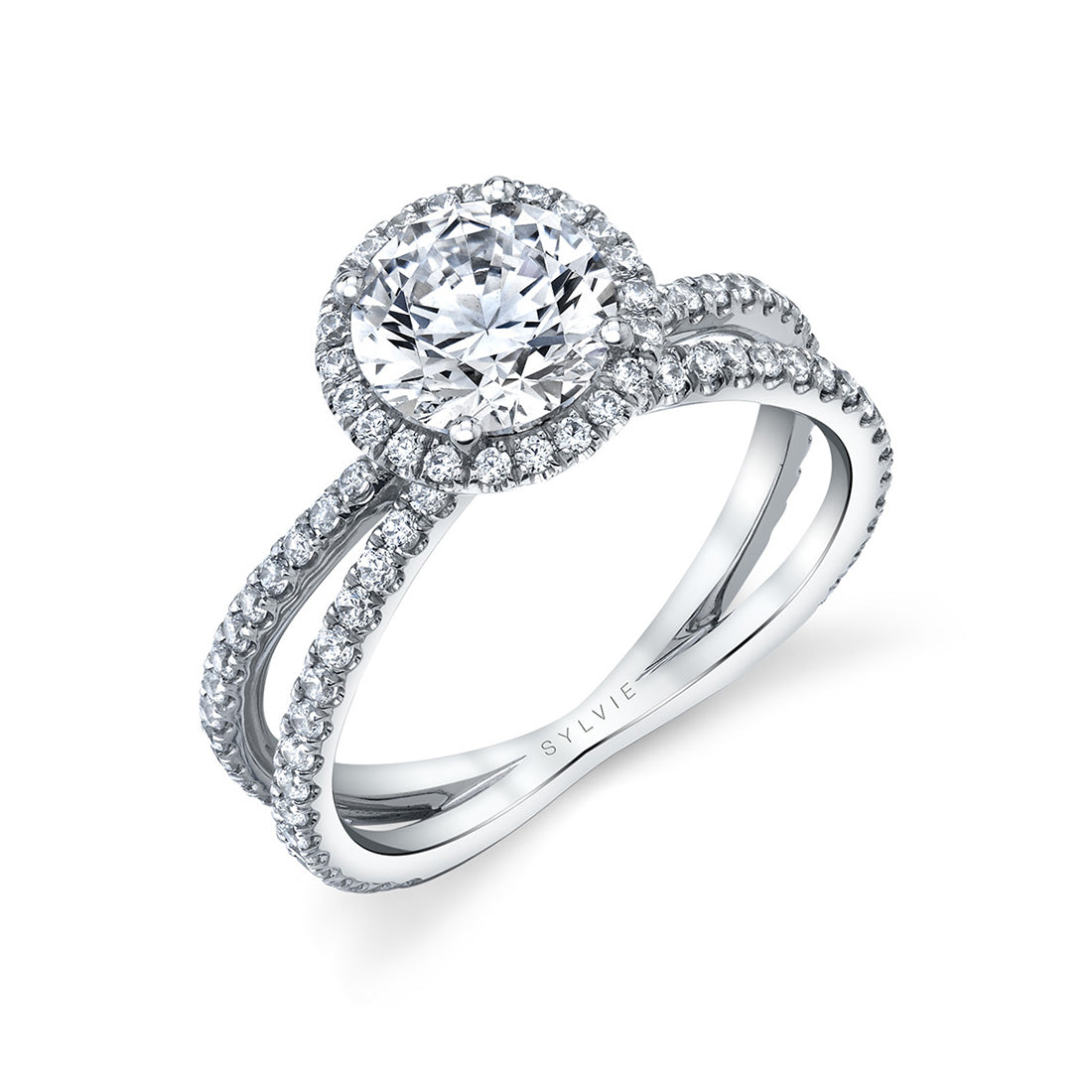 Split Diamond Band Round Cut Engagement Ring - Guiliana