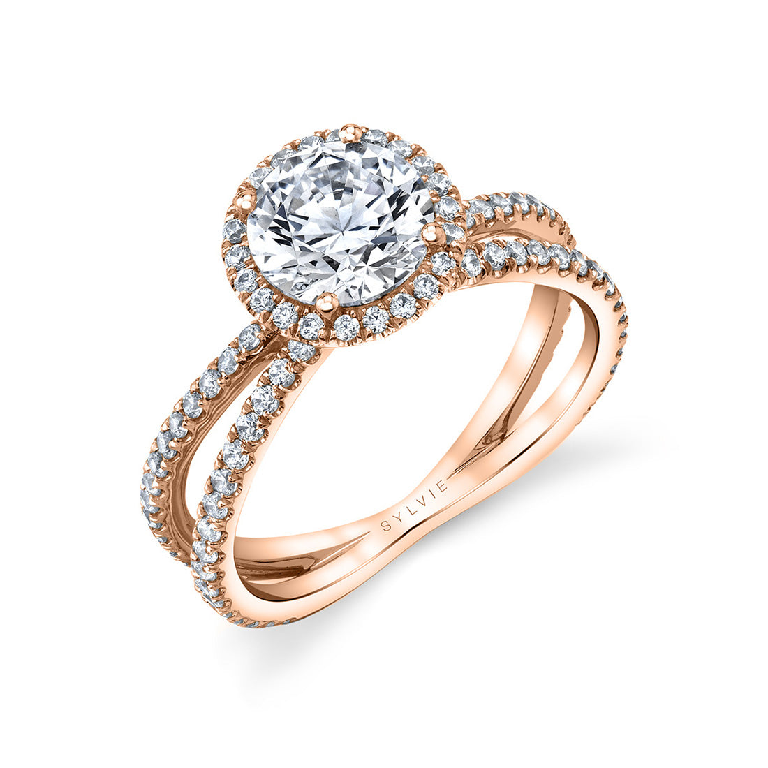Split Diamond Band Round Cut Engagement Ring - Guiliana