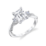 Emerald Cut Three Stone Spiral Engagement Ring - Evangeline