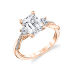 Emerald Cut Three Stone Spiral Engagement Ring - Evangeline