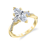 Marquise Cut Three Stone Spiral Engagement Ring - Evangeline