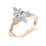 Marquise Cut Three Stone Spiral Engagement Ring - Evangeline