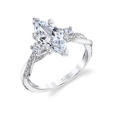 Marquise Cut Three Stone Spiral Engagement Ring - Evangeline