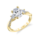 Oval Cut Three Stone Spiral Engagement Ring - Evangeline