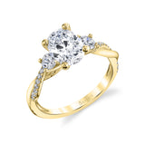Oval Cut Three Stone Spiral Engagement Ring - Evangeline