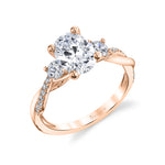 Oval Cut Three Stone Spiral Engagement Ring - Evangeline