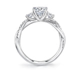 Round Cut Three Stone Spiral Engagement Ring - Evangeline