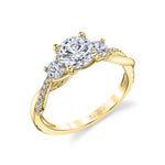 Round Cut Three Stone Spiral Engagement Ring - Evangeline