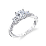 Round Cut Three Stone Spiral Engagement Ring - Evangeline