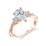 Pear Shaped Three Stone Spiral Engagement Ring - Evangeline
