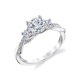 Round Cut Three Stone Spiral Engagement Ring - Evangeline