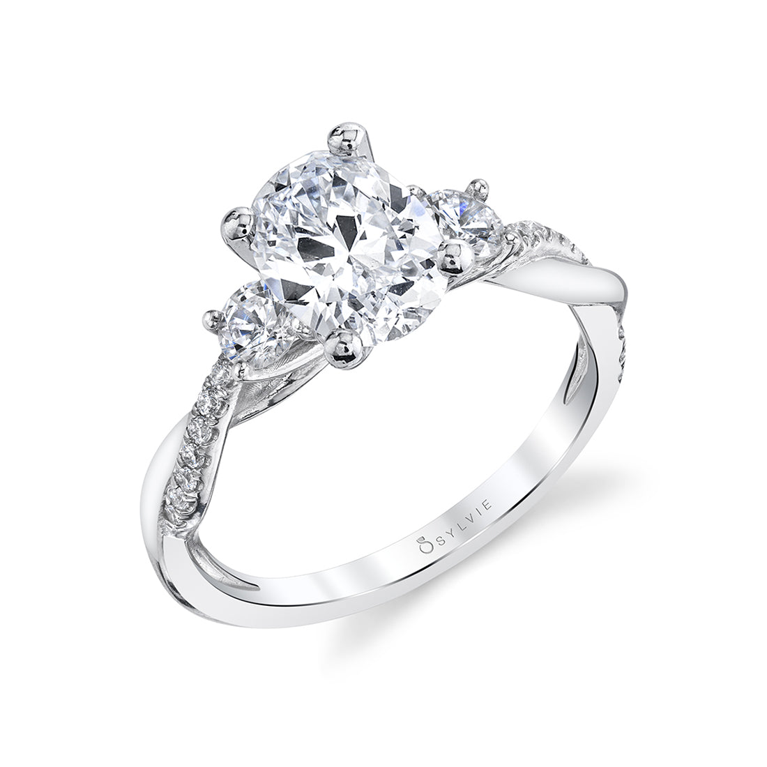 Oval Cut Three Stone Spiral Engagement Ring - Evangeline