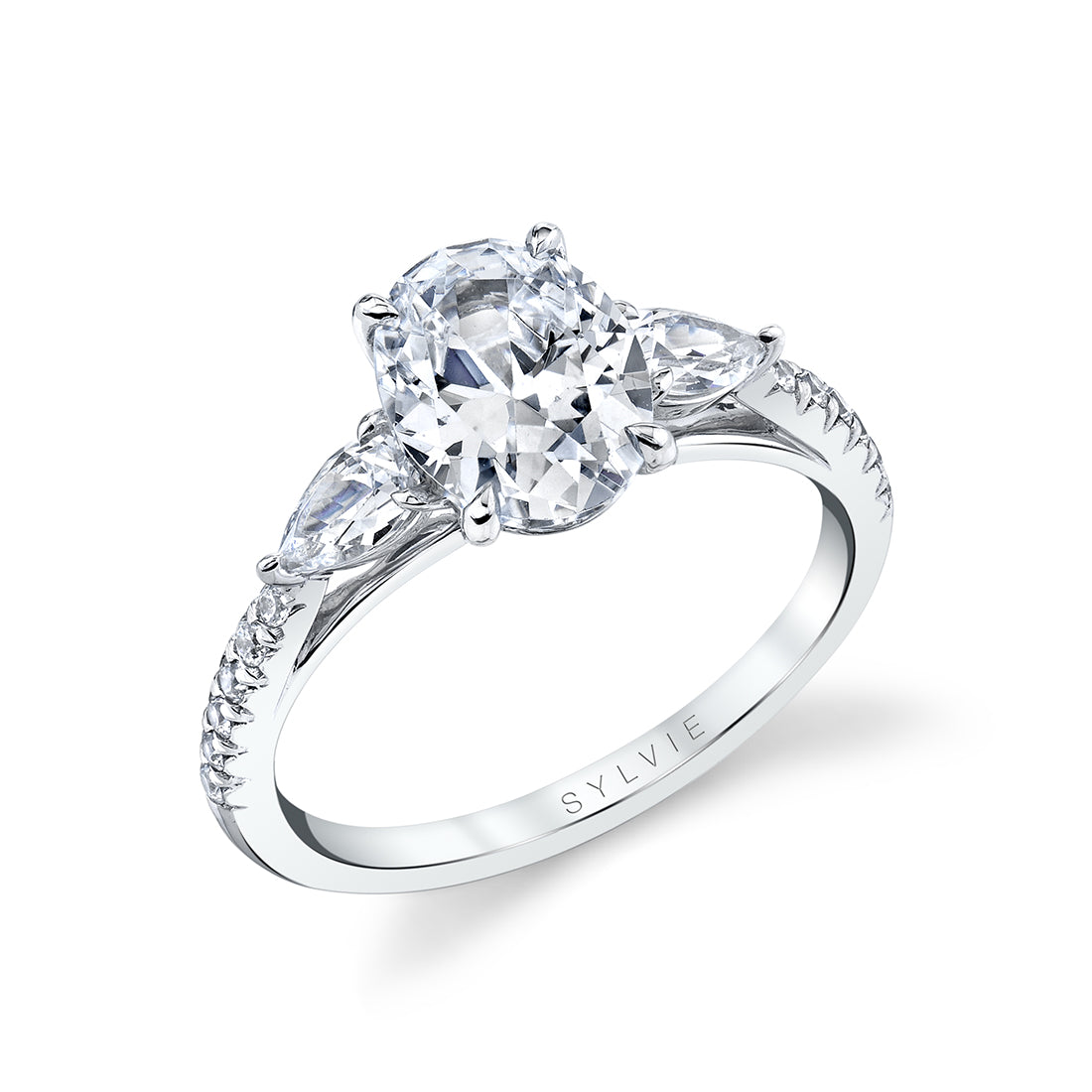 Oval Engagement Ring with Pear Side Stones - Vanna