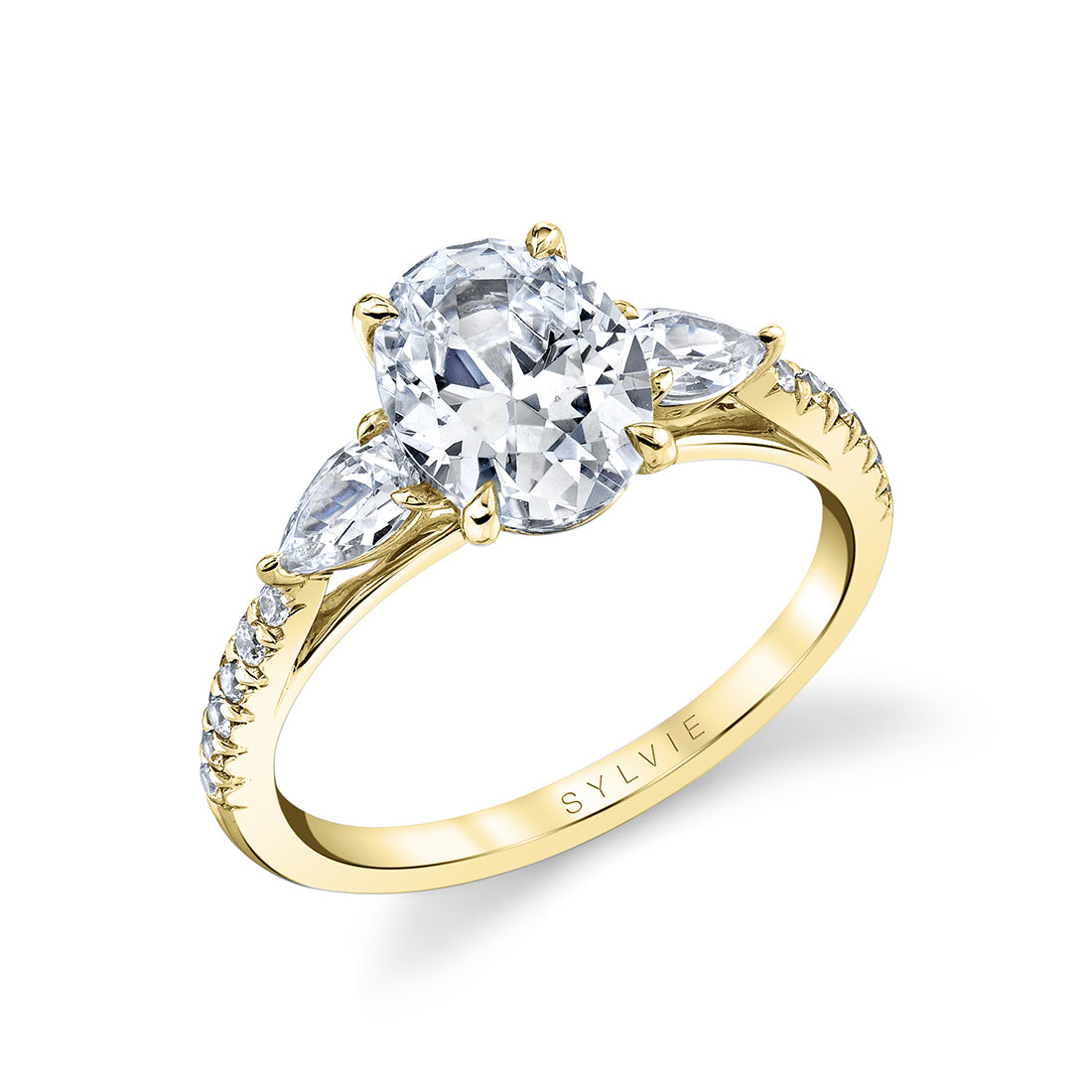 Oval Engagement Ring with Pear Side Stones - Vanna