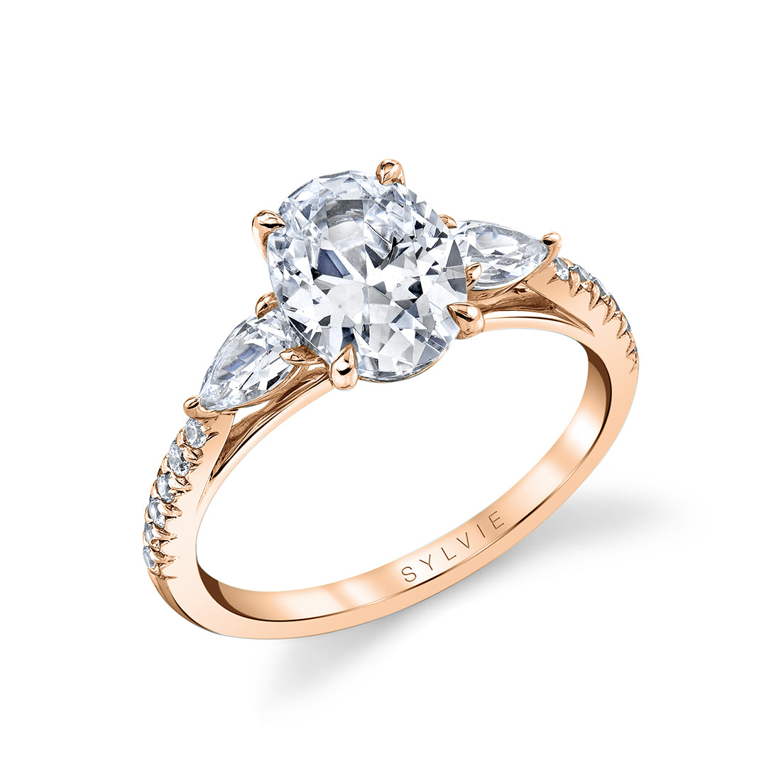 Oval Engagement Ring with Pear Side Stones - Vanna