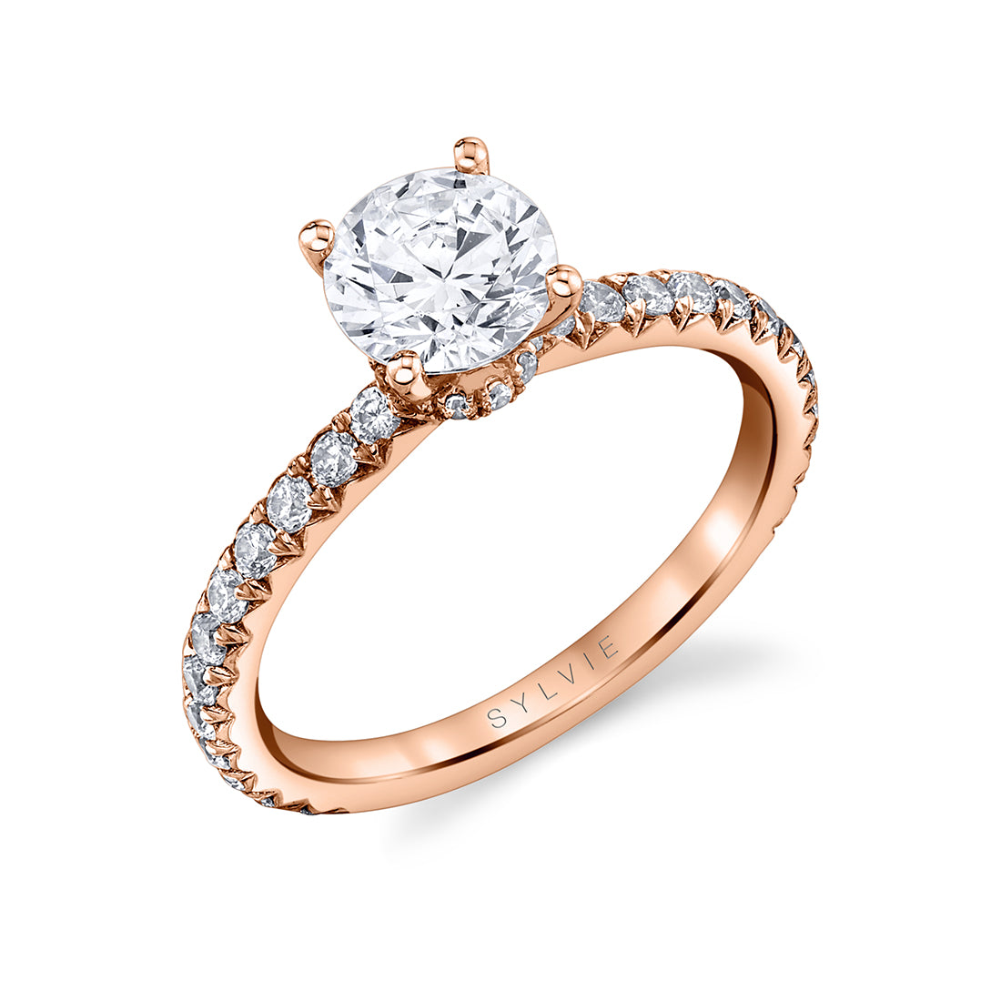 Round Cut Classic Hidden Halo Collar Engagement Ring - Nova