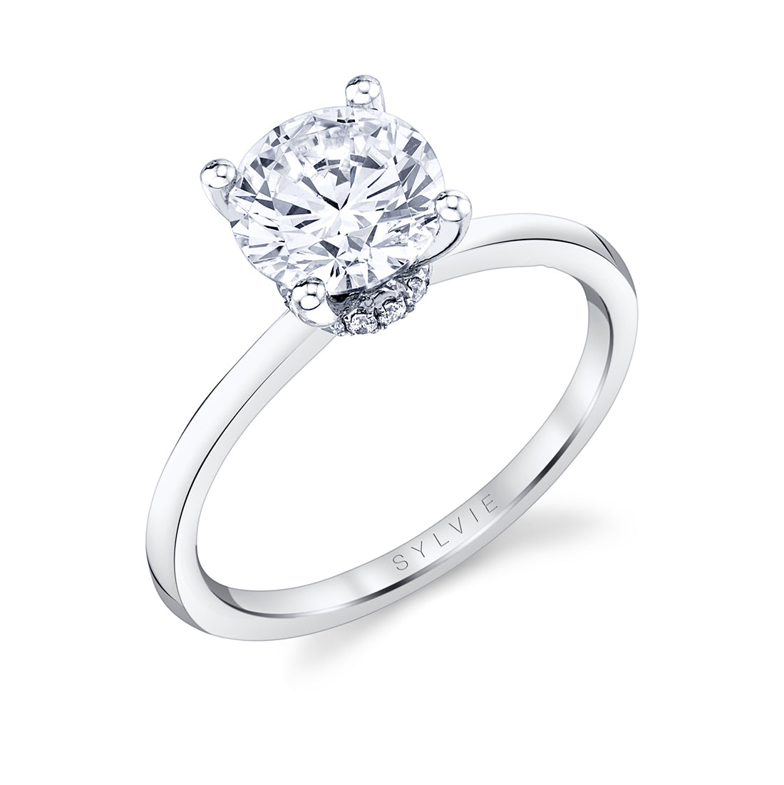 Round Cut Solitaire Hidden Halo Collar Engagement Ring - Nova