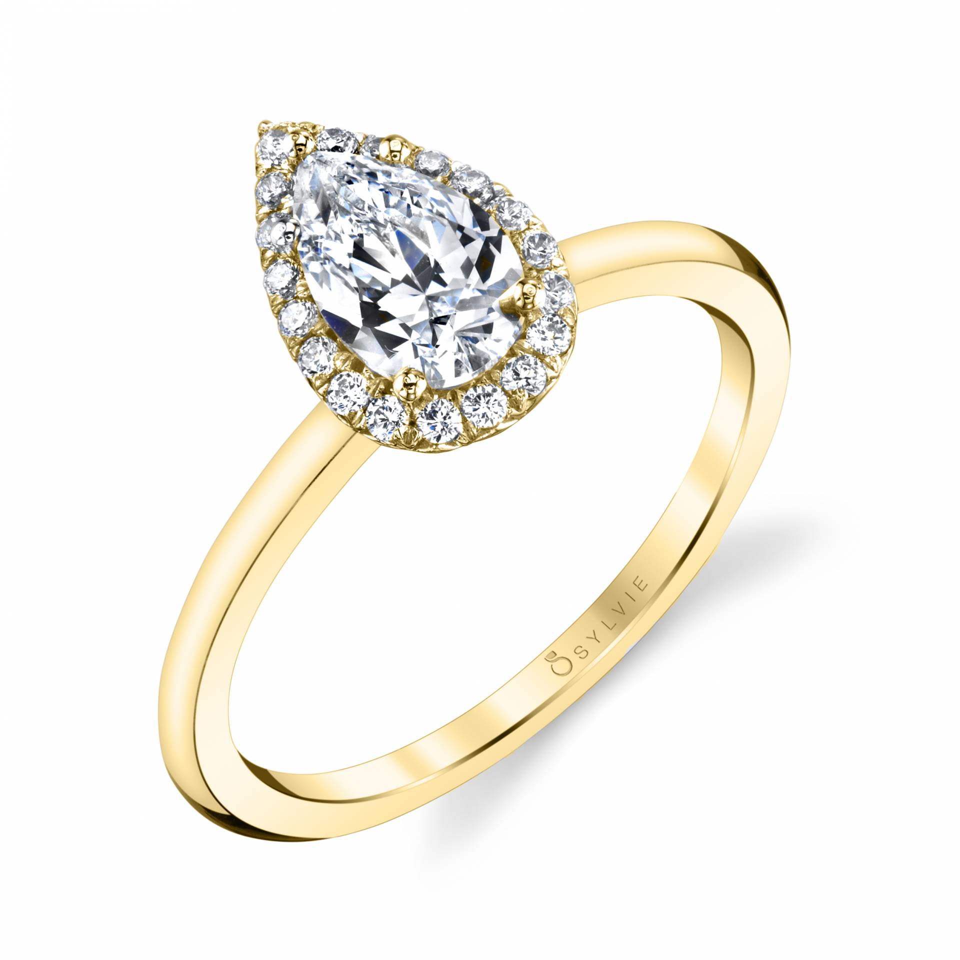 Pear Shaped Solitaire Halo Engagement Ring - Elsie