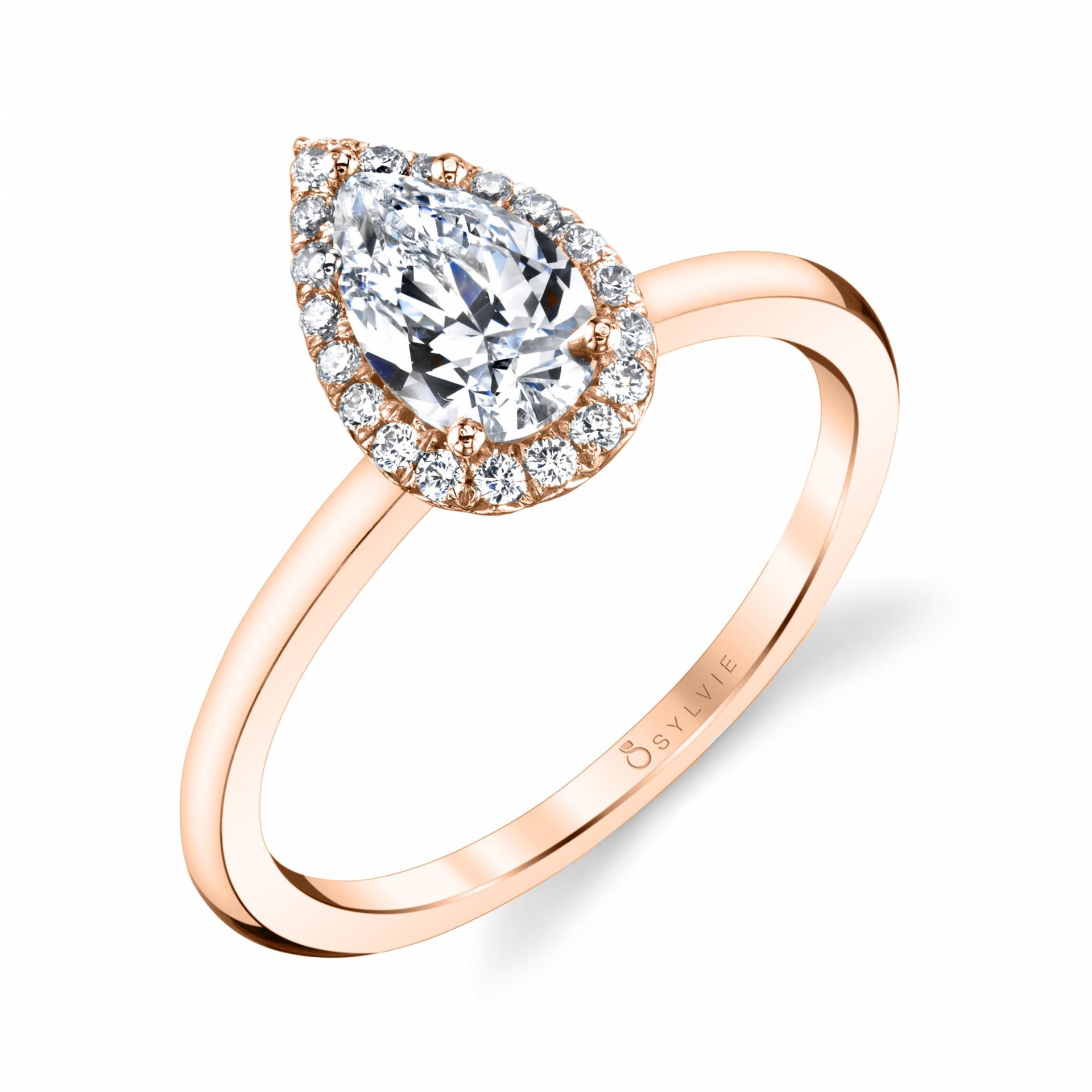 Pear Shaped Solitaire Halo Engagement Ring - Elsie