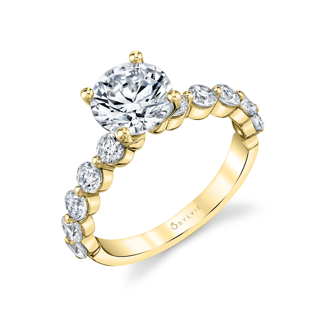 Round Engagement Ring with Wide Single Prong Band .90 Carats - Karol