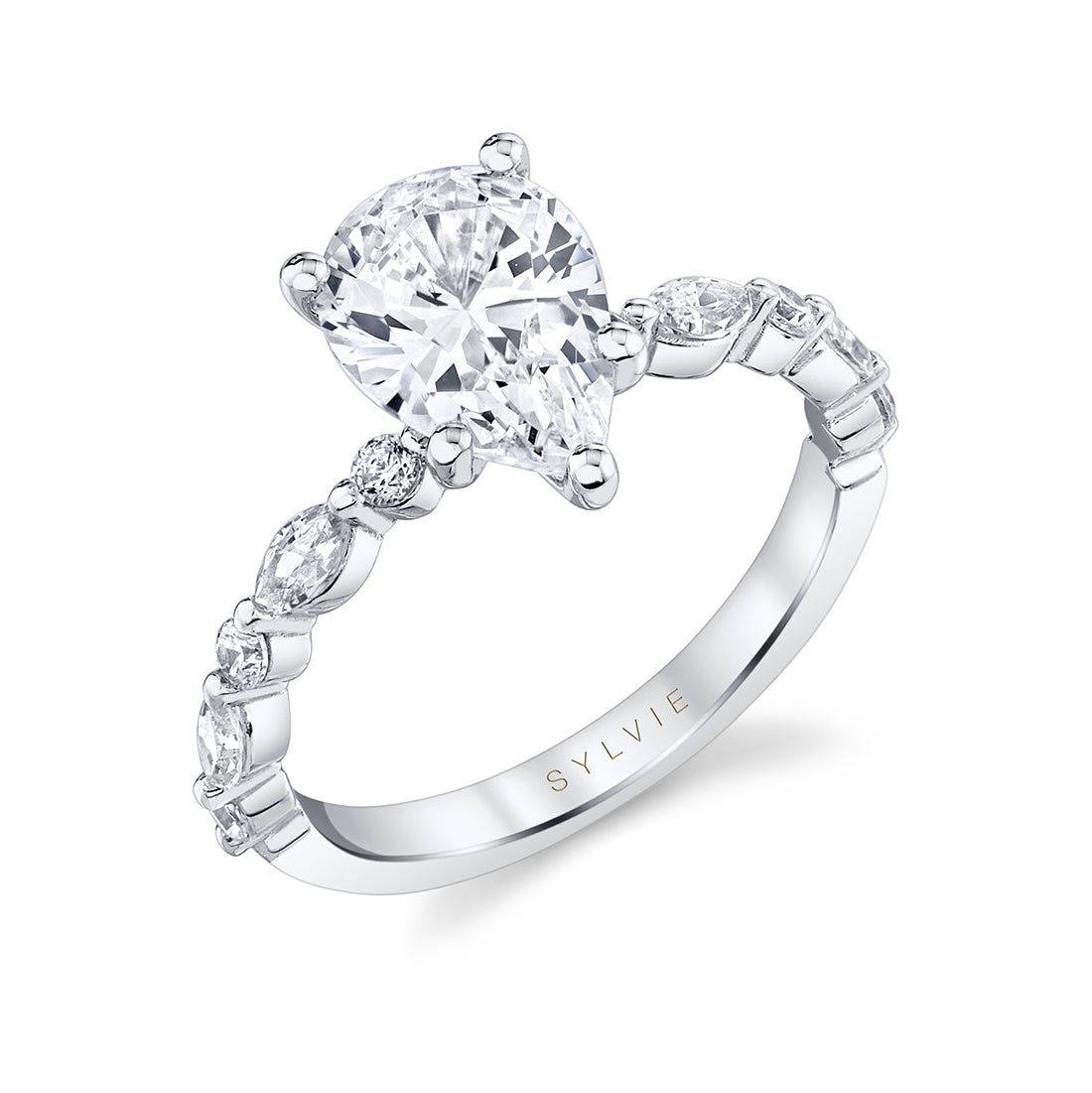 Pear Shaped Alternating Engagement Ring - Felicity