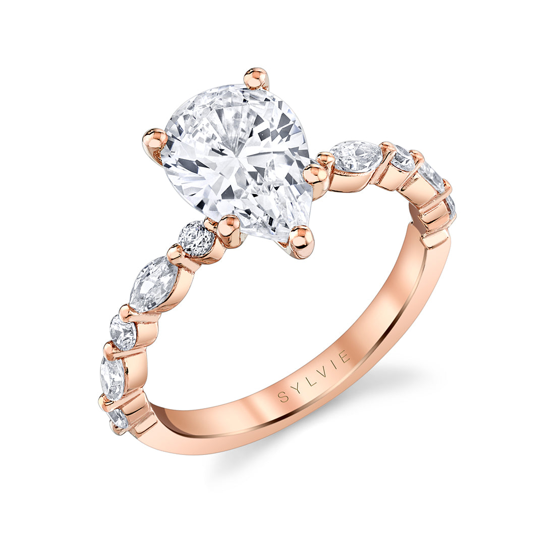 Pear Shaped Alternating Engagement Ring - Felicity