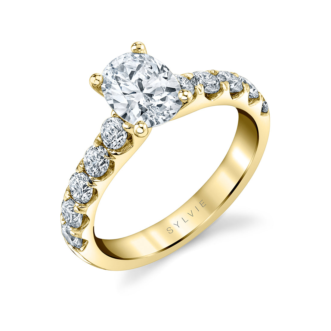 Oval Cut Wide Diamond Setting Classic Engagement Ring - Aloria
