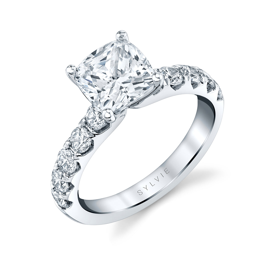 Cushion Cut Wide Diamond Setting Classic Engagement Ring - Aloria