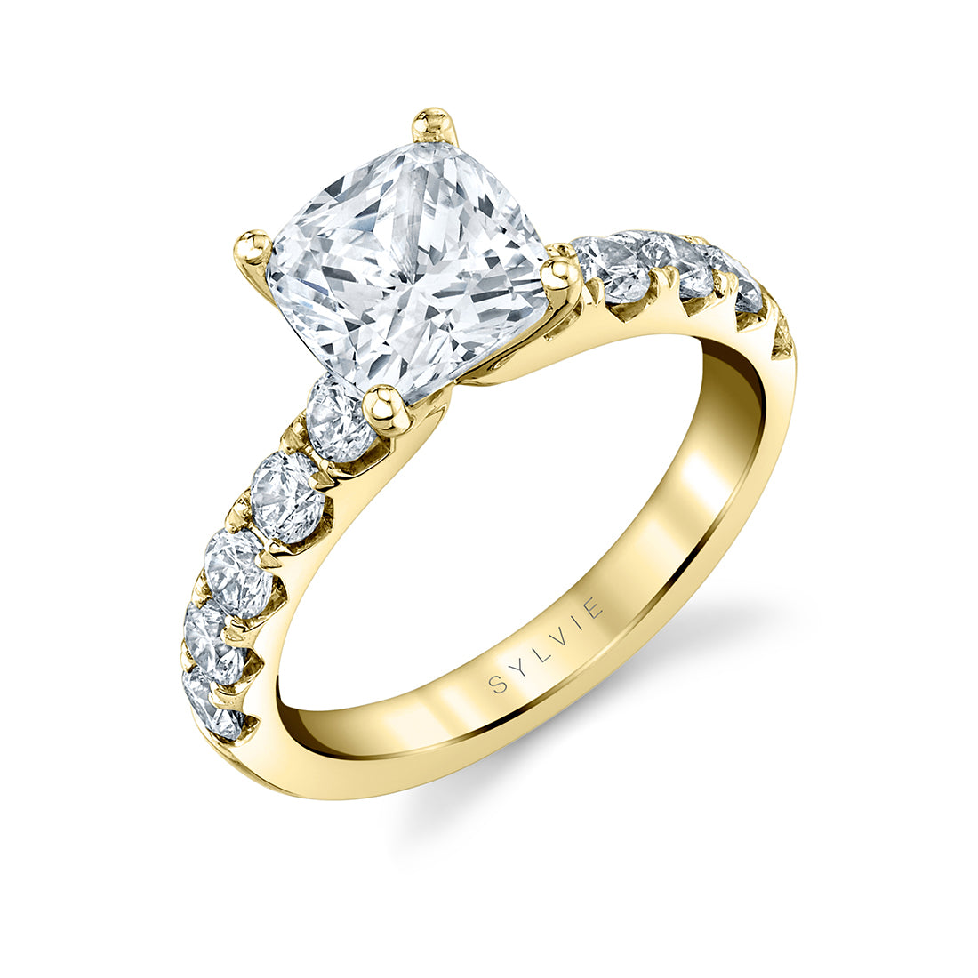 Cushion Cut Wide Diamond Setting Classic Engagement Ring - Aloria
