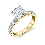 Cushion Cut Wide Diamond Setting Classic Engagement Ring - Aloria