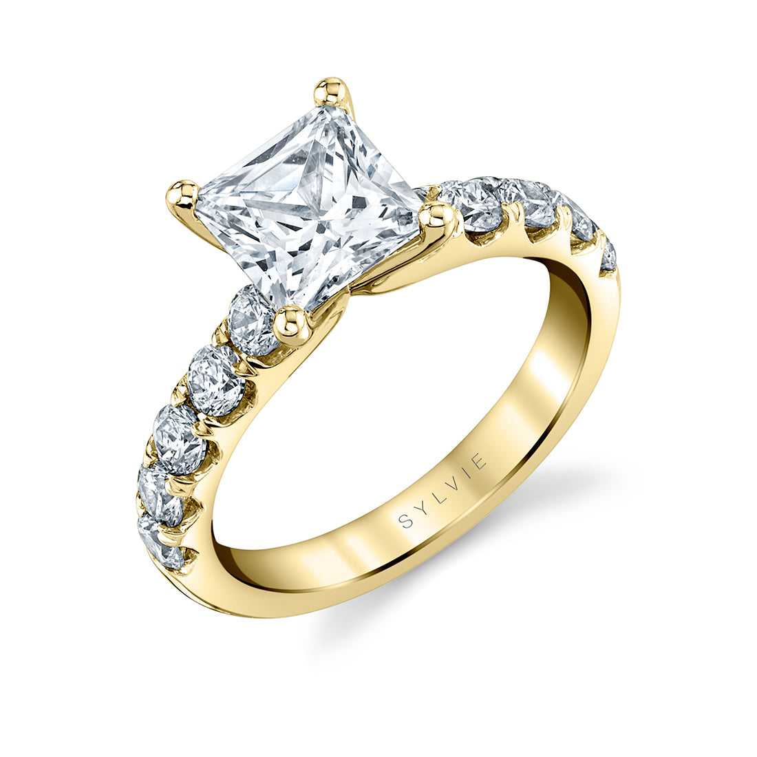 Princess Cut Wide Diamond Setting Classic Engagement Ring - Aloria
