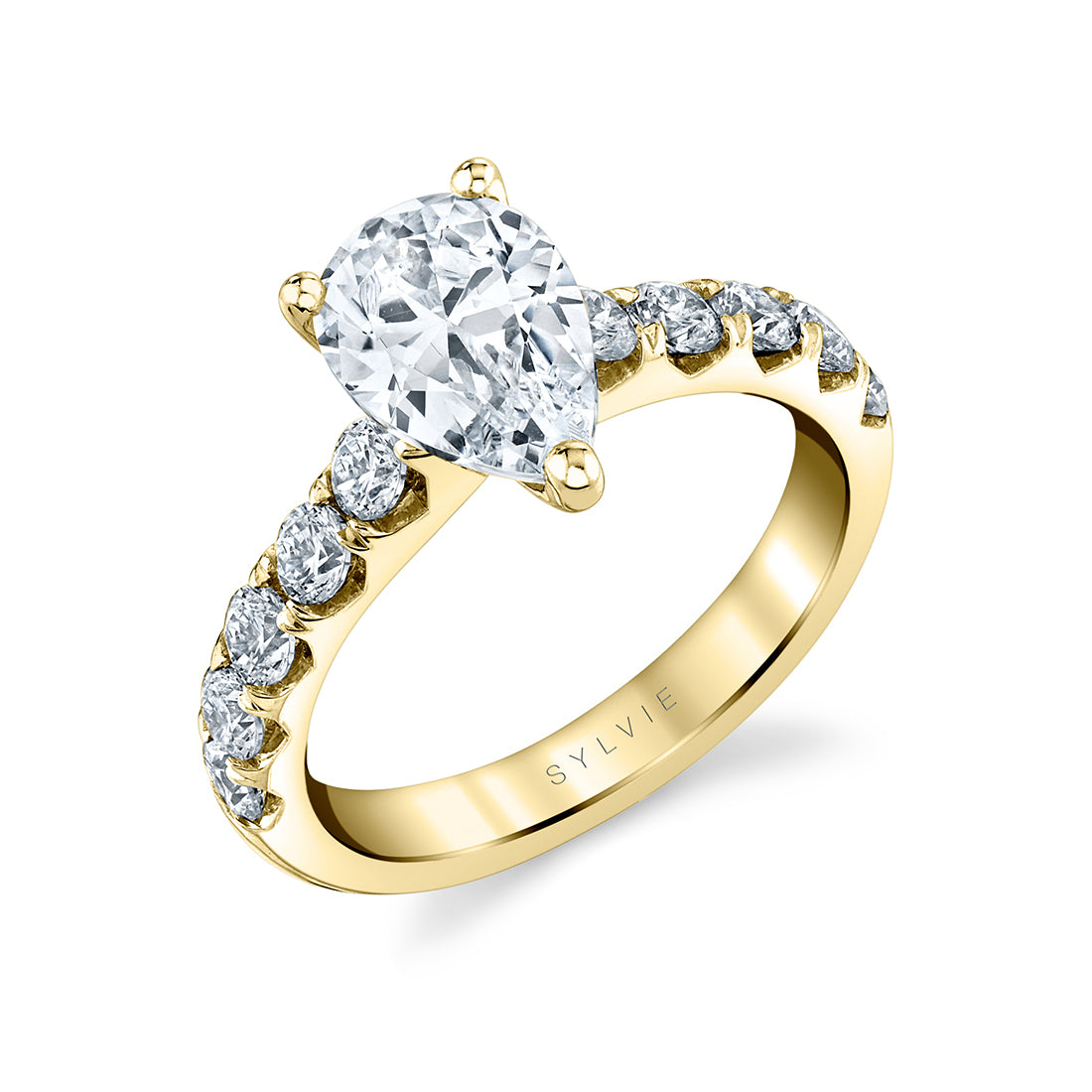 Pear Cut Wide Diamond Setting Classic Engagement Ring - Aloria