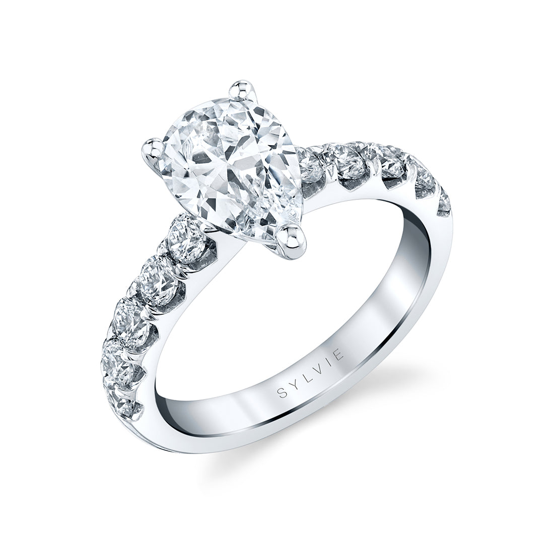 Pear Cut Wide Diamond Setting Classic Engagement Ring - Aloria