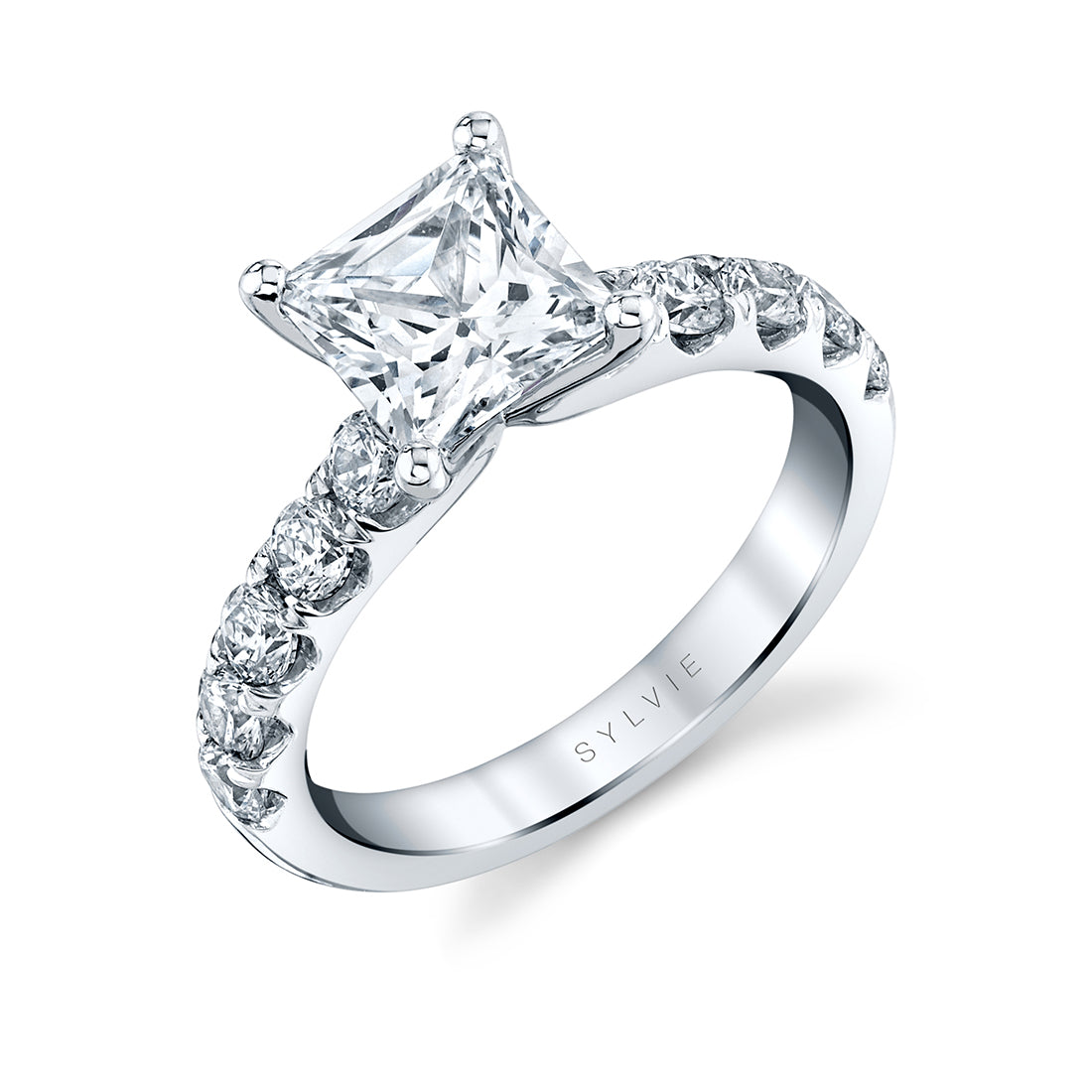 Princess Cut Wide Diamond Setting Classic Engagement Ring - Aloria