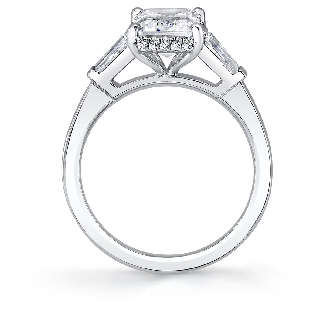 Emerald Cut Three Stone Hidden Halo Engagement Ring - Karrigan