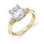 Emerald Cut Three Stone Hidden Halo Engagement Ring - Karrigan