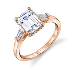 Emerald Cut Three Stone Hidden Halo Engagement Ring - Karrigan