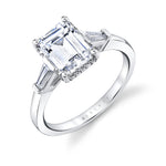 Emerald Cut Three Stone Hidden Halo Engagement Ring - Karrigan